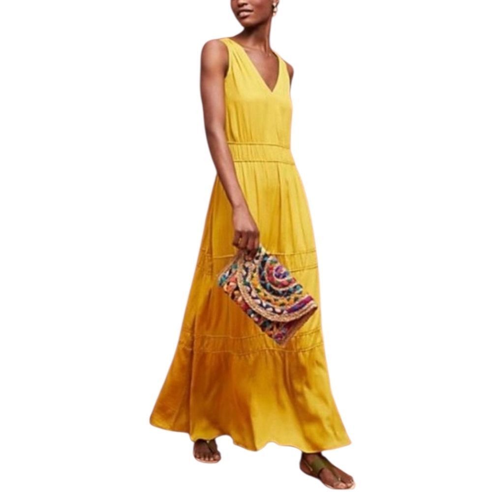 Anthropologie Anthropologie Dolan Goldenrod Boho Tiered Sleeveless Maxi Dr Size M / US 6-8 / IT 42-44 - 2 Thumbnail