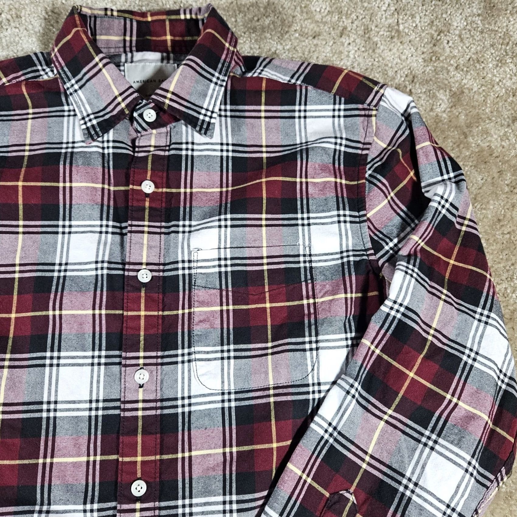 American Eagle Outfitters American Eagle Shirt Men S/P Prep Fit Red Flannel Plaid Button-Up Button 100%Cotton Casual Size US S / EU 44-46 / 1 - 2 Thumbnail