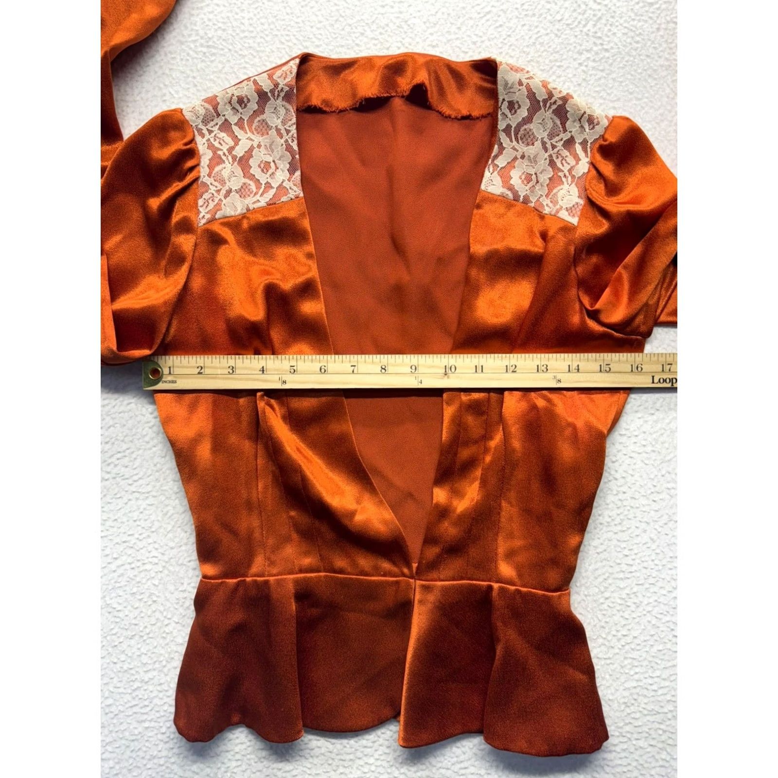 Vintage VINTAGE Womens Blazer Shirt Satin Peplum Lace Orange 16in Pit to Pit 22in Length Small Womens Size S / US 4 / IT 40 - 8 Thumbnail