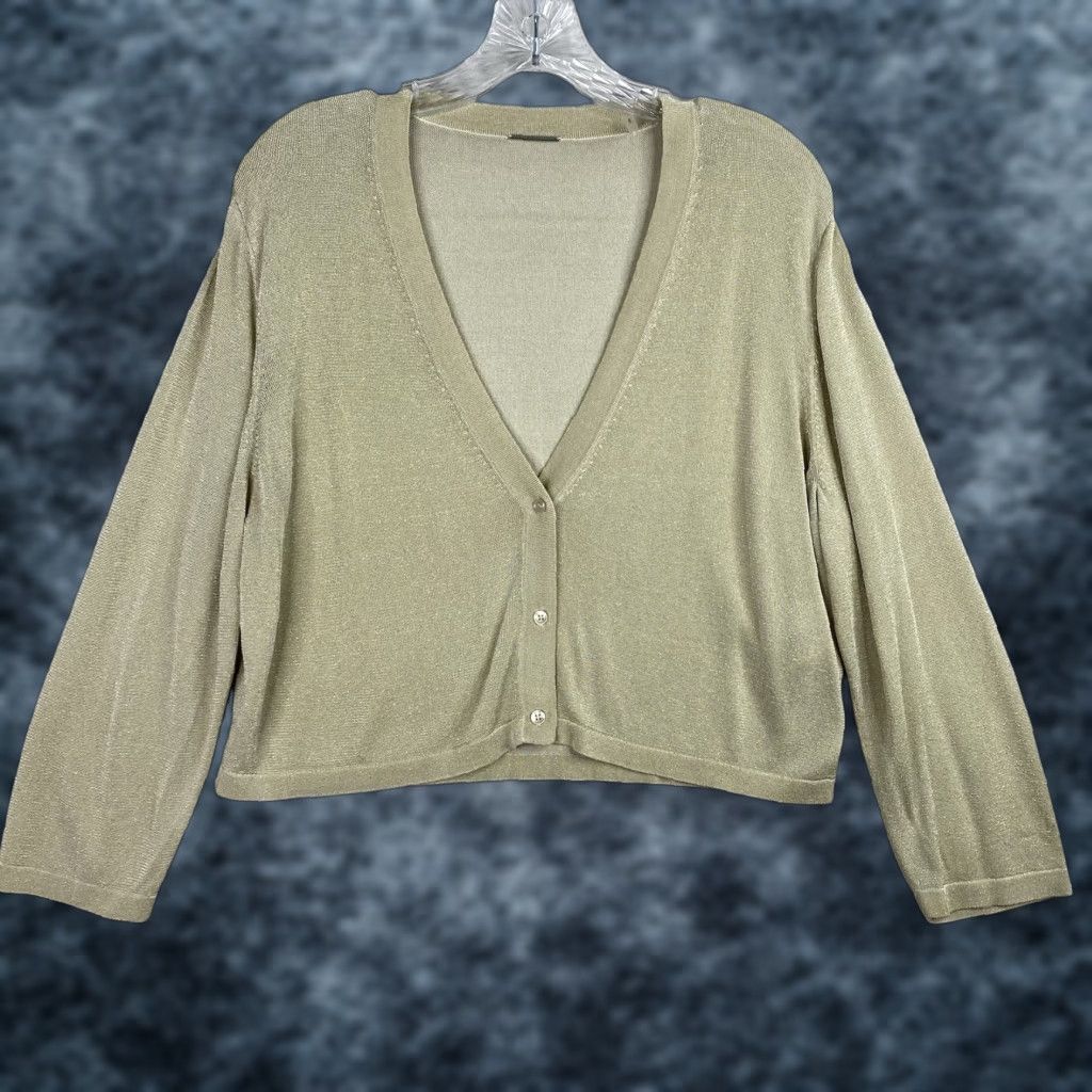Elie Tahari Elie Tahari Cardigan XL Beige Gold Sparkly Long Sleeve Crop Button Up Topper Size XL / US 12-14 / IT 48-50 - 1 Thumbnail