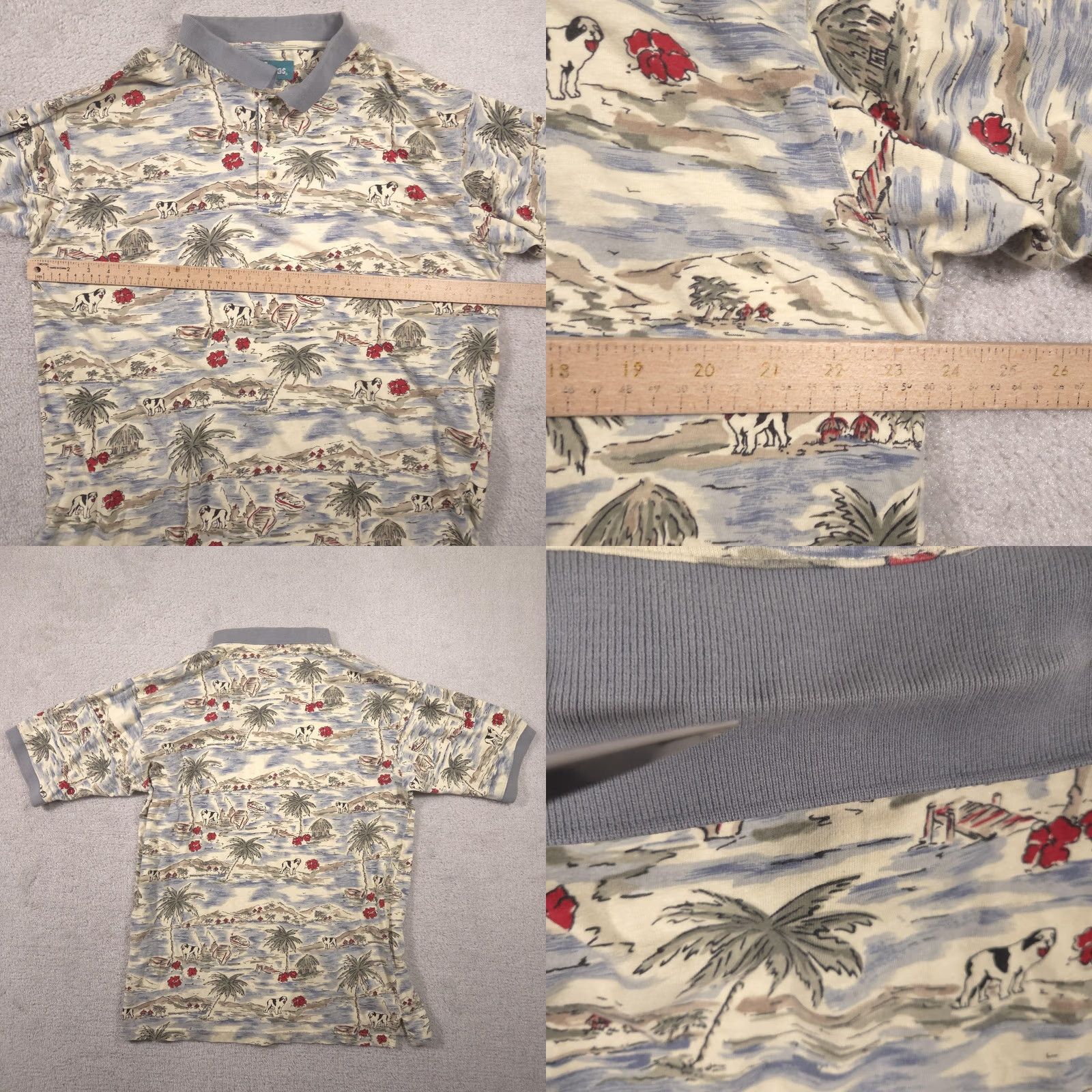 Big Dogs Big Dogs Polo Shirt Mens XL Tropical Island Dog Print Allover Cotton Casual Top Size US XL / EU 56 / 4 - 8 Thumbnail