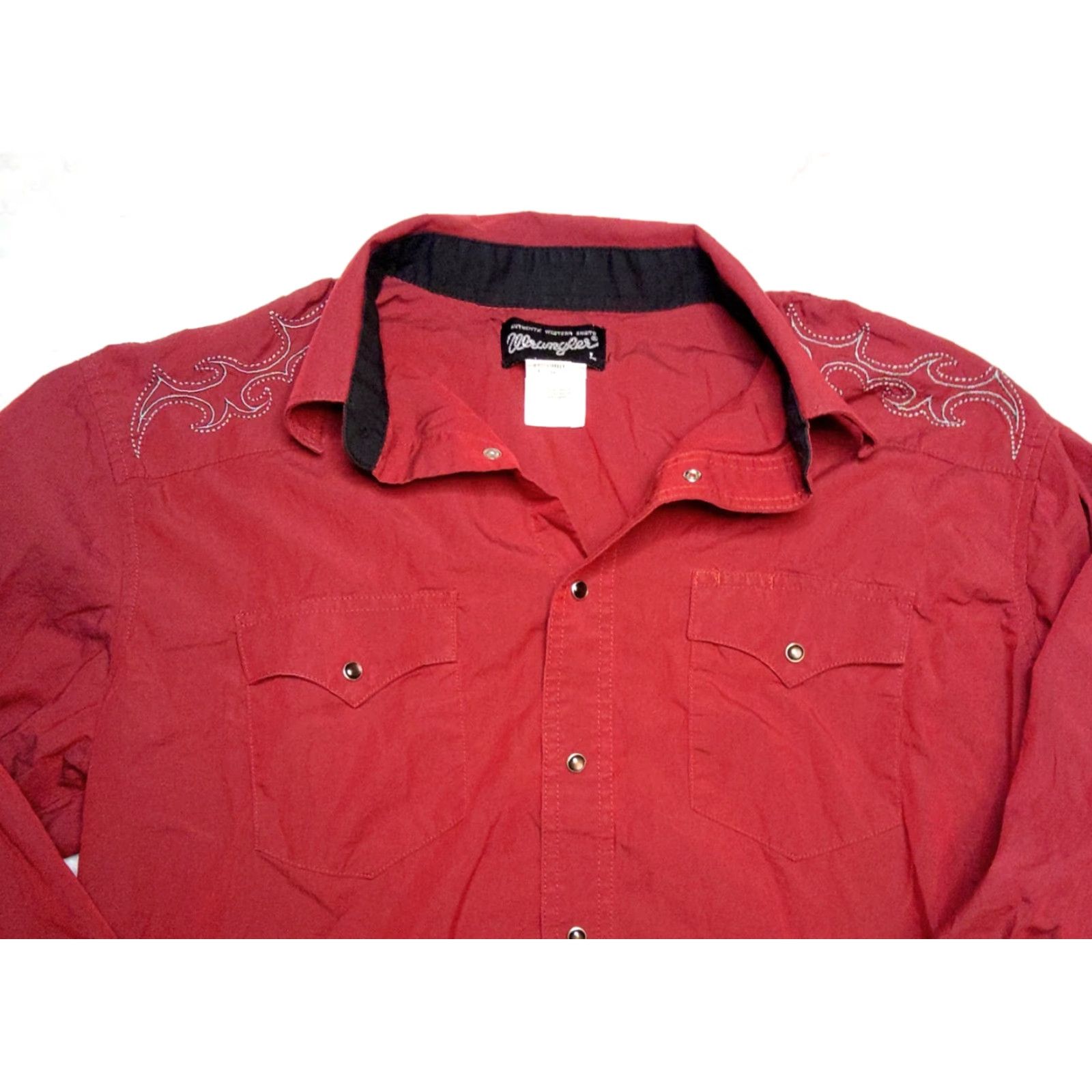 Wrangler VINTAGE Wrangler Mens Large Western Pearl Snap Shirt Embroidered Back Long Sleeve Red Cotton Button-Up Western Theme Mens Size US L / EU 52-54 / 3 - 4 Thumbnail