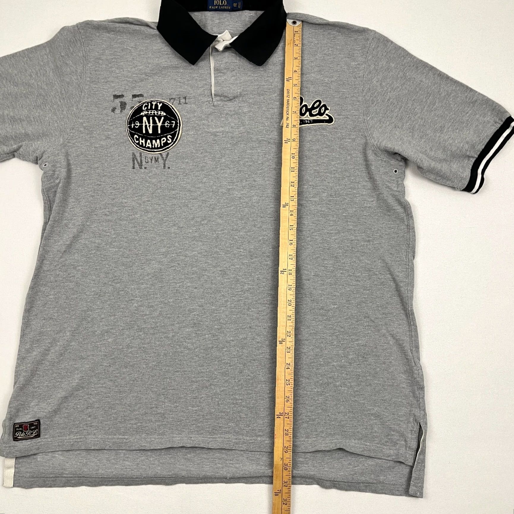 Polo Ralph Lauren VINTAGE Polo Ralph Lauren Rugby Shirt Mess Mens 2XLT Tall Gray NYC City Champs USA Size US XXL / EU 58 / 5 - 6 Thumbnail