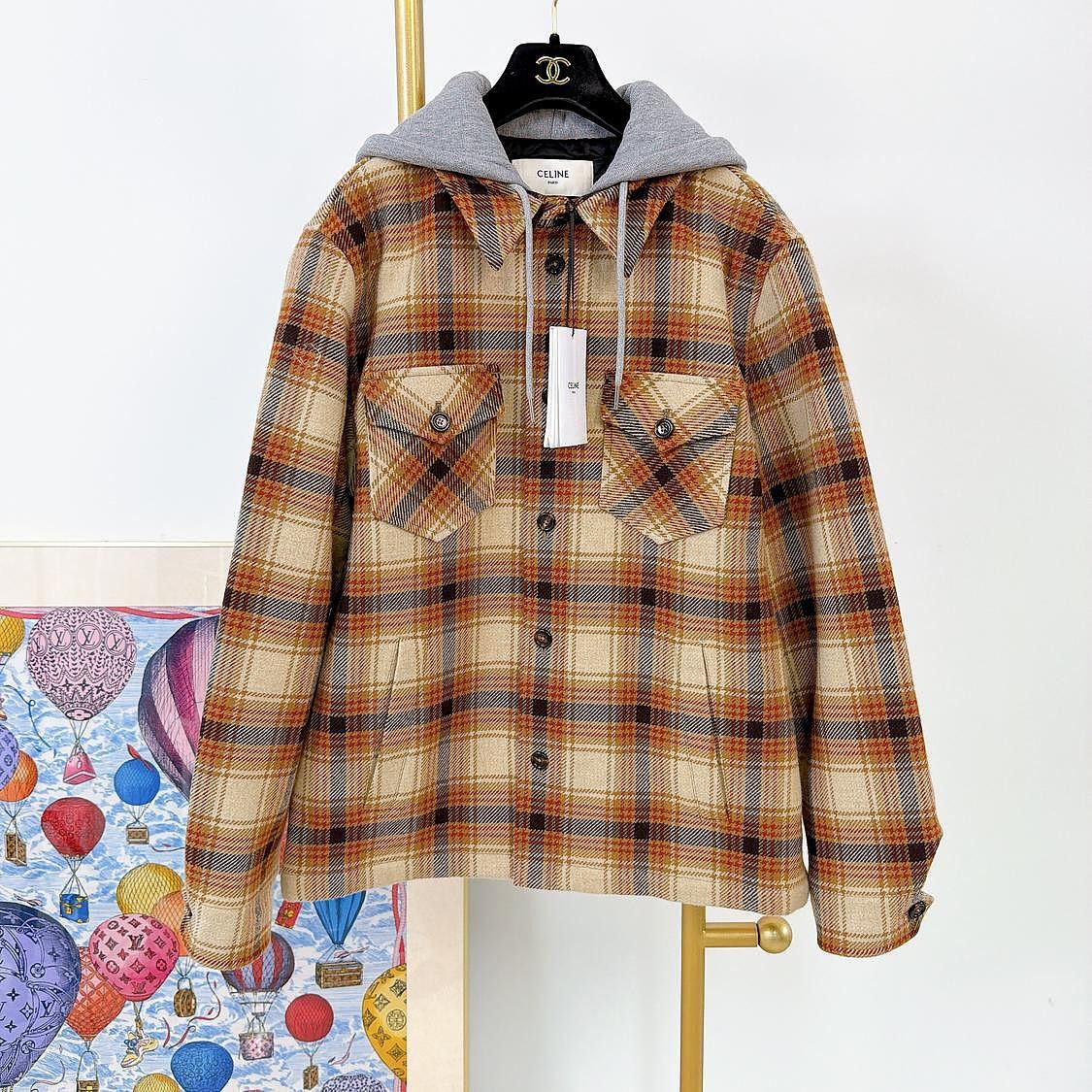Celine CELINE Plaid Logo Hooded Shirt Jacket Size M Size US M / EU 48-50 / 2 - 1 Thumbnail