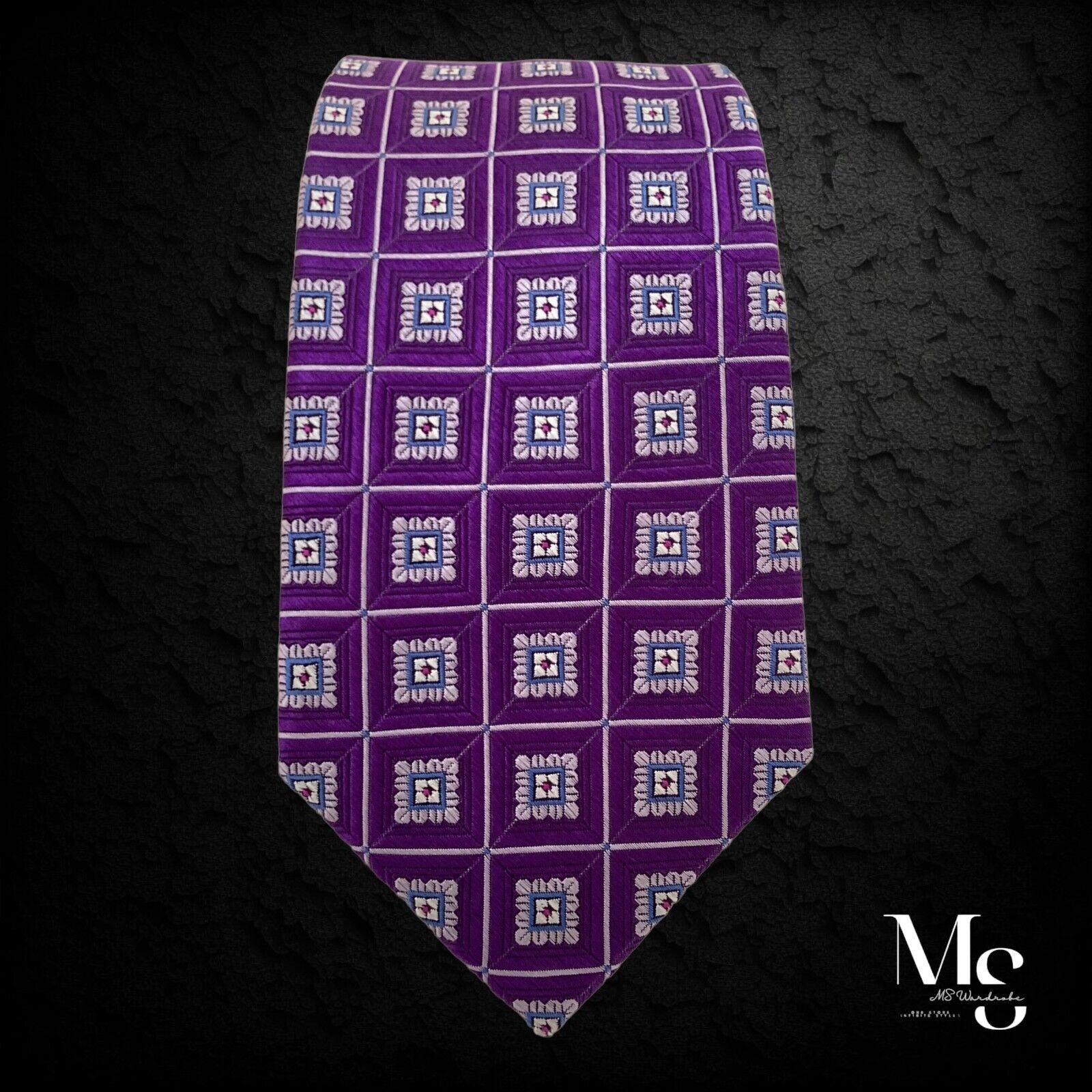 Hickey Freeman HICKEY FREEMAN Purple Medallion Print Silk Tie W:3.25’’ EC C Size ONE SIZE - 5 Thumbnail