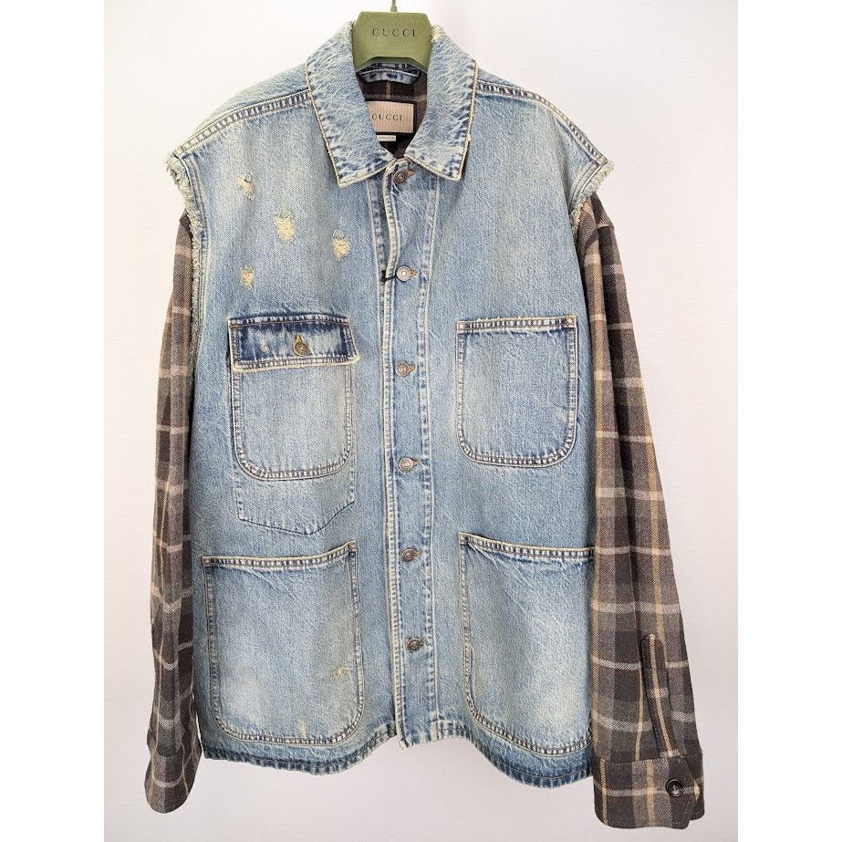 Gucci o1rshd1 Organic Denim Check Jacket in Light Blue/Mix Size US L / EU 52-54 / 3 - 2 Thumbnail