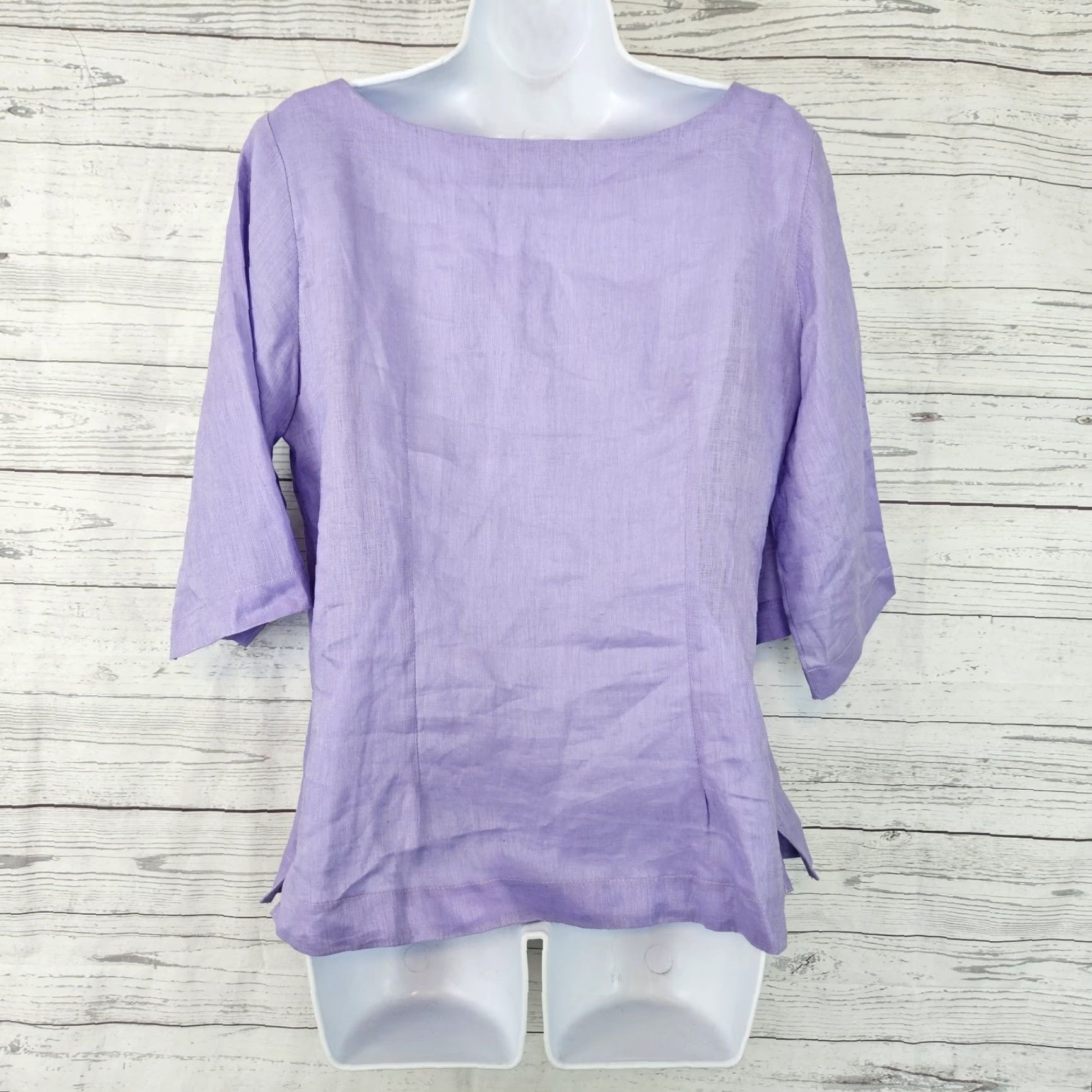Vintage Salma Womens Linen Top Sz Large Purple Silver Embroidered Side Zip Split Sleeve Blouse Size L / US 10 / IT 46 - 5 Thumbnail