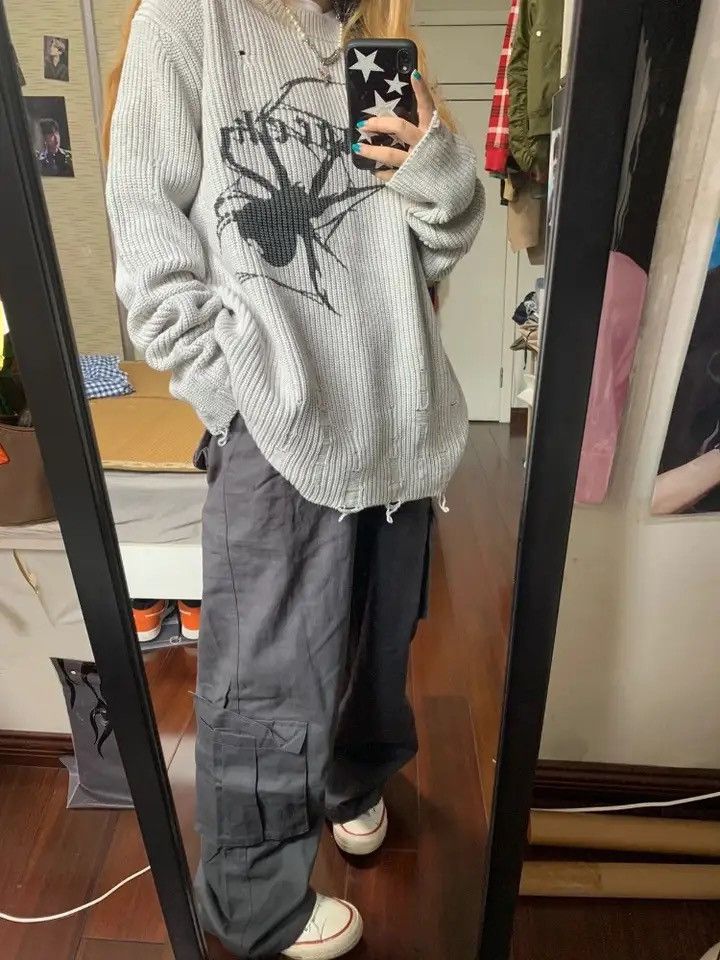 Vintage Sweater Pullover Spider print Gothic Grunge style Hip-hop Size US XL / EU 56 / 4 - 3 Thumbnail