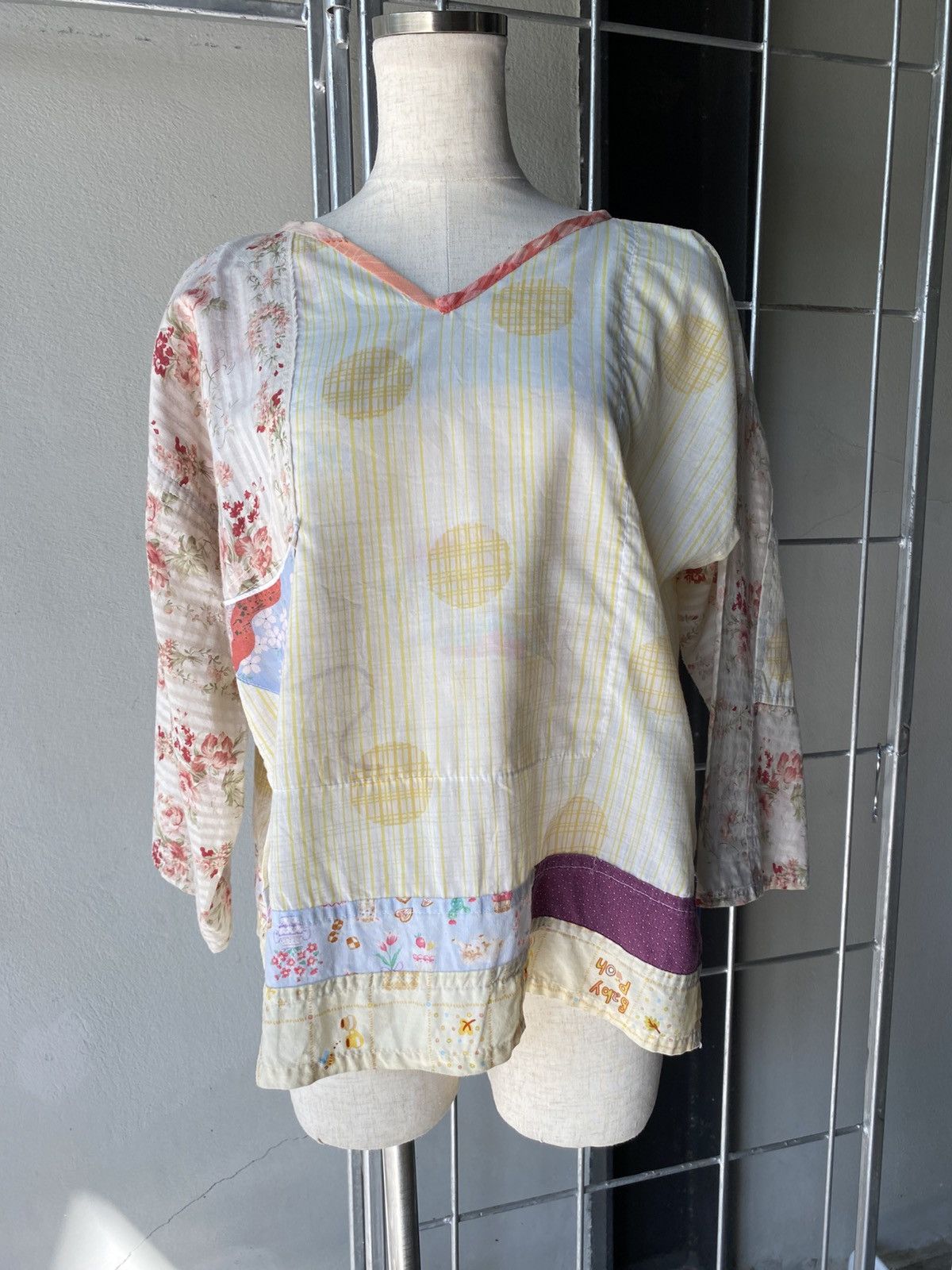 Designer × Japanese Brand Light Yellow Vintage Floral Blouse Size M / US 6-8 / IT 42-44 - 3 Thumbnail