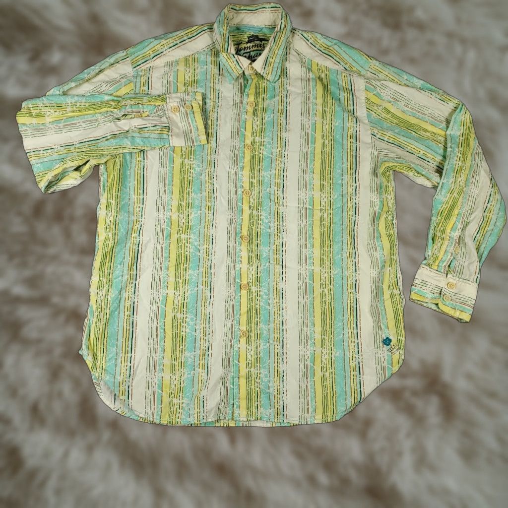 Tommy Bahama Tommy Bahama Shirt Mens XL Yellow Blue Striped Cotton Button-Up Long Sleeve Size US XL / EU 56 / 4 - 1 Thumbnail