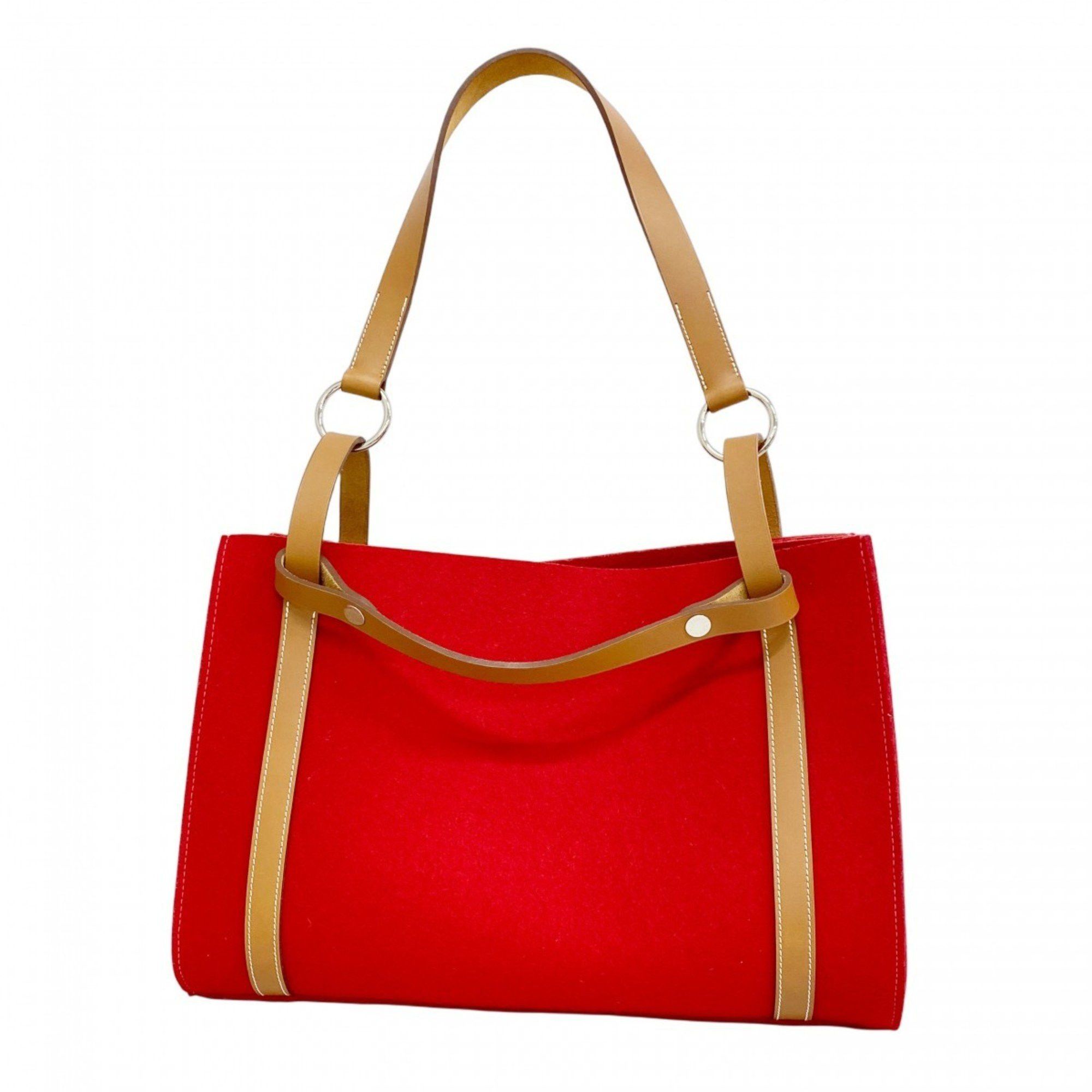 Hermes Tote Bag Cavallicolor Felt Red P Engraved Ladies, Women's