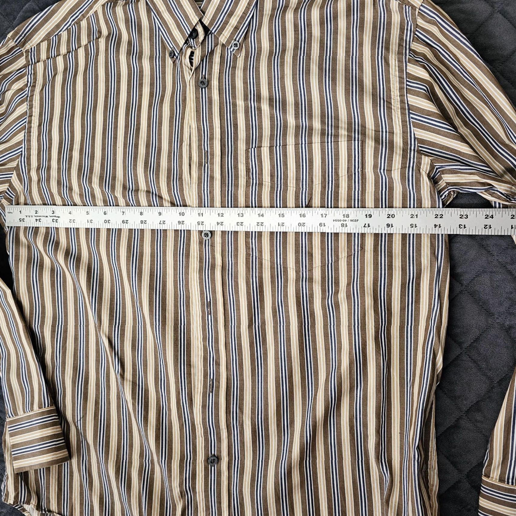 Nautica Nautica Button-Down Shirt Men's Large Brown Tan Stripe Traveler Twill Cotton Size US L / EU 52-54 / 3 - 6 Thumbnail