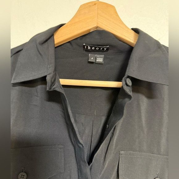 Theory Theory Black Button-Down Shirt Dress with Belt - Size 4 Size S / US 4 / IT 40 - 5 Thumbnail