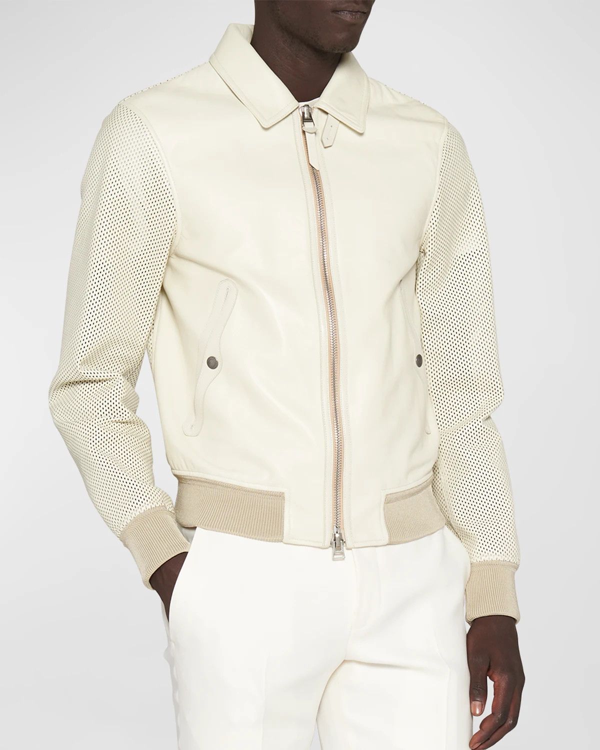 image of Tom Ford O1Loc1C0524 Lbs007 Leatherjacket In White, Men's (Size Large)