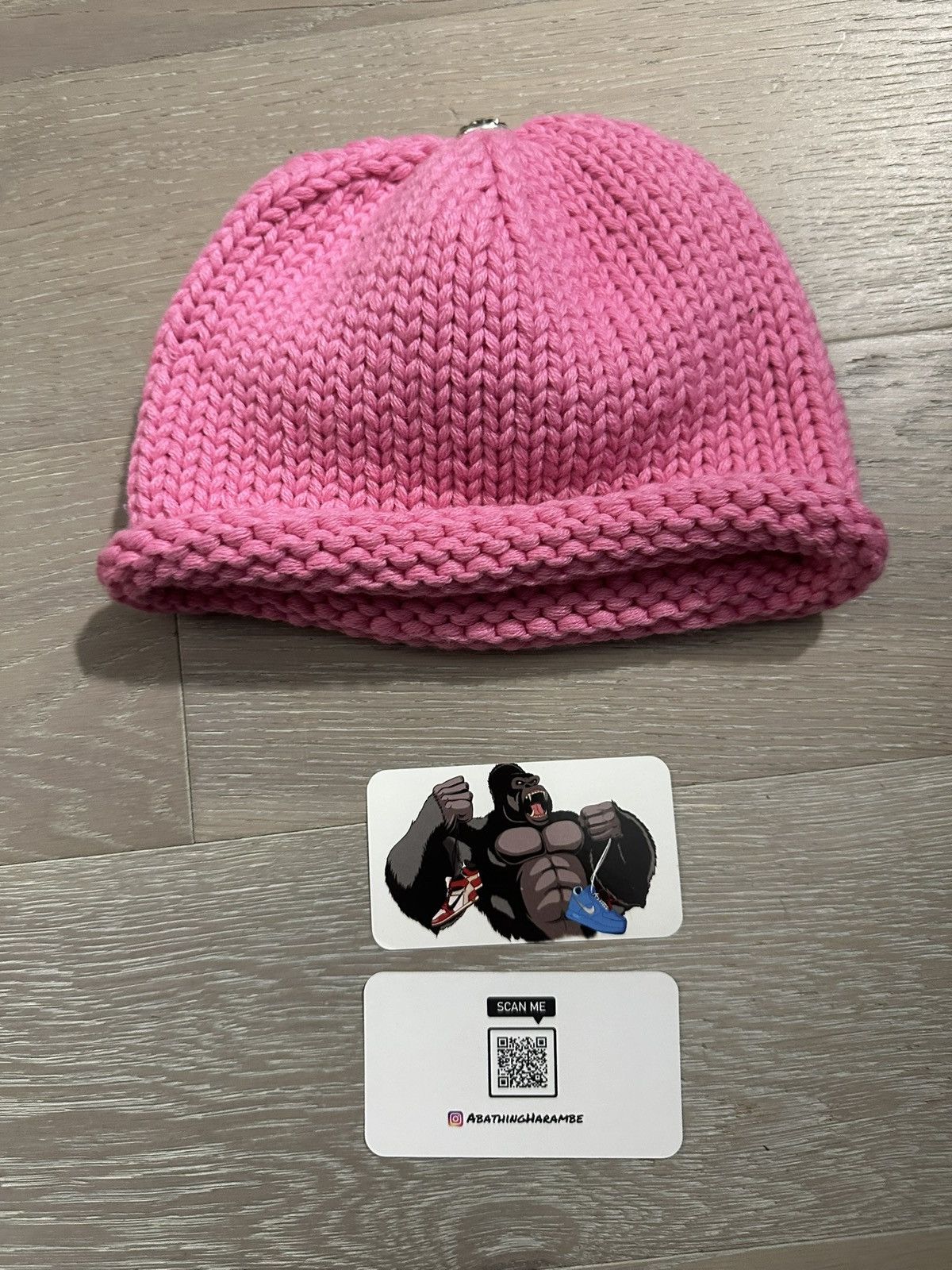Chrome Hearts Chrome Hearts Cheetah Cross Patch Cashmere Pink Beanie Kids Size ONE SIZE - 3 Thumbnail