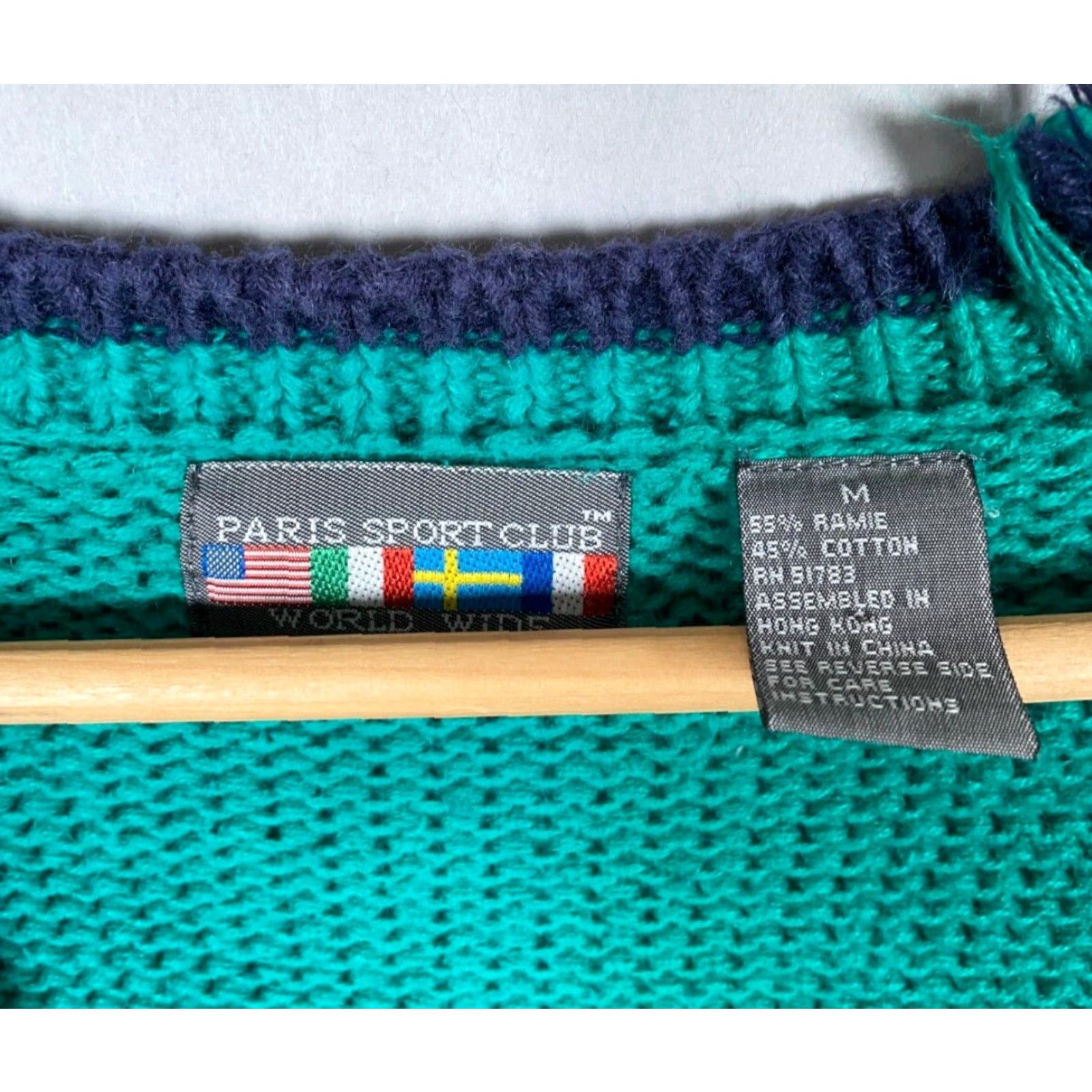 Vintage Vintage 90s Geometric Pattern Cotton Chunky Knit Cardigan Women's Medium Green Blue Hipster Retro Size M / US 6-8 / IT 42-44 - 4 Thumbnail