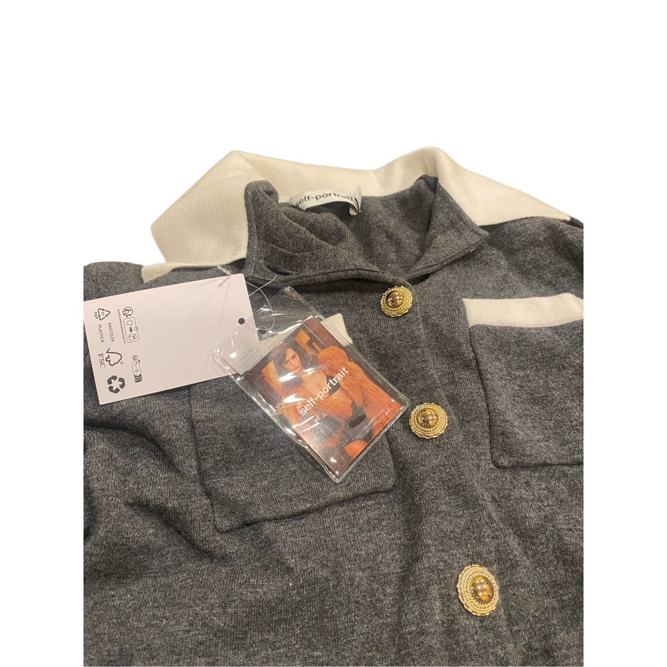 Self-Portrait SELF-PORTRAIT Contrast Collar Cardigan in Grey Size Small Size S / US 4 / IT 40 - 7 Thumbnail