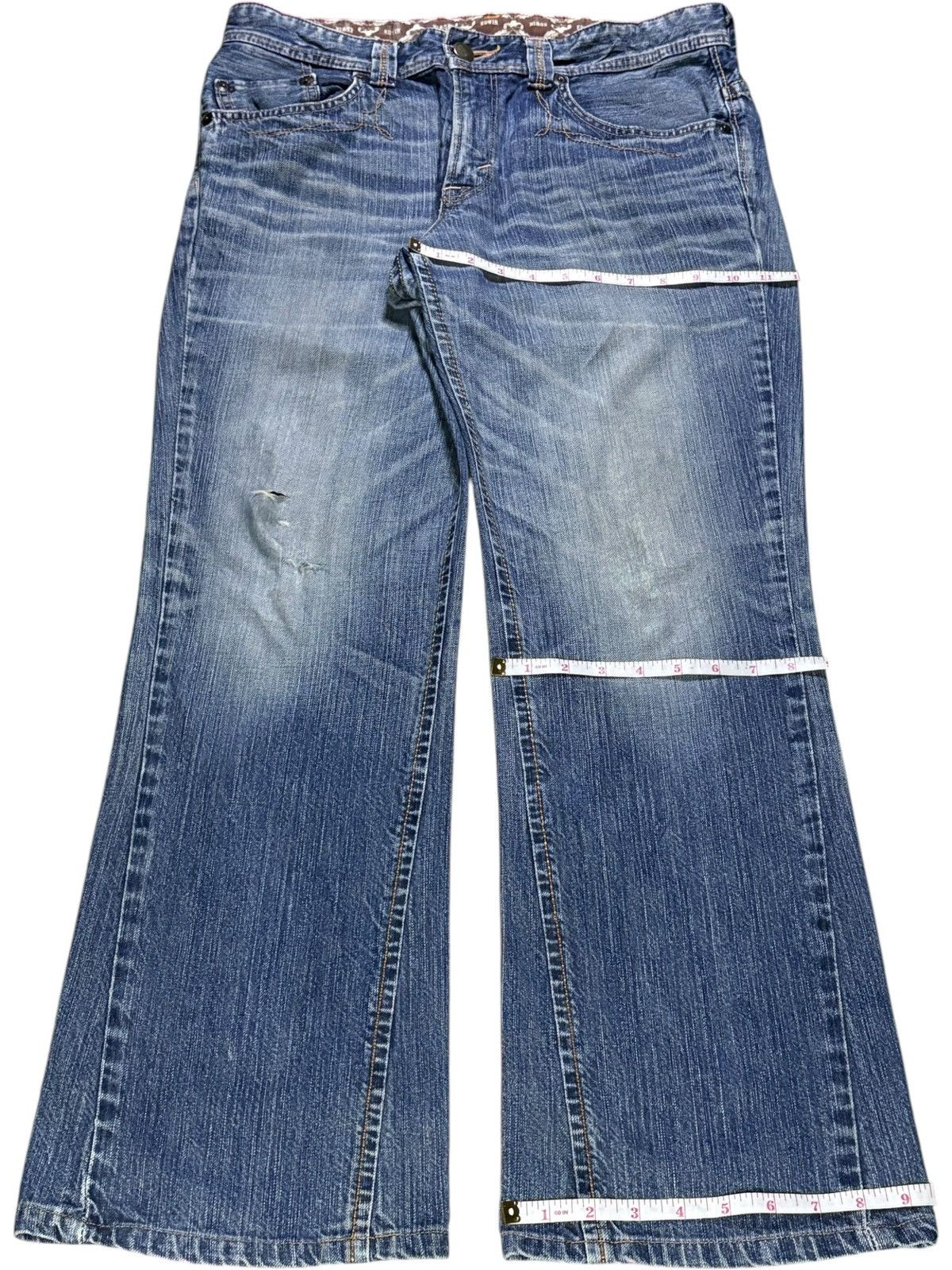 Edwin × Japanese Brand Vintage Edwin XV Mud Wash Distressed Ripped Flare Jean Size US 33 - 14 Thumbnail