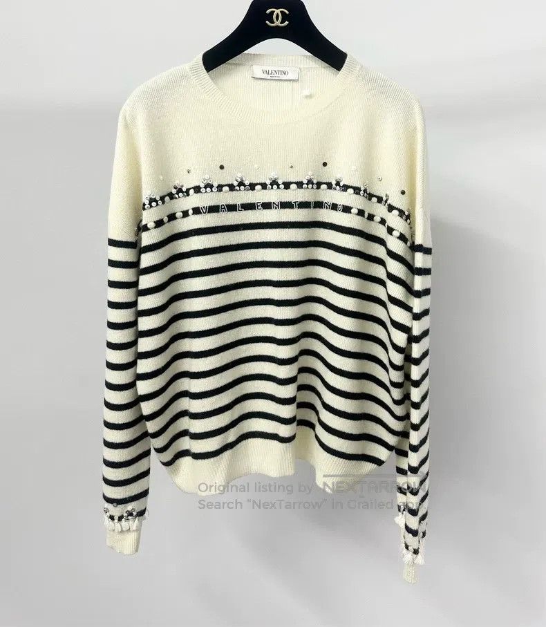 Valentino Valentino Beaded letter black and white striped knitwear Size S / US 4 / IT 40 - 1 Thumbnail