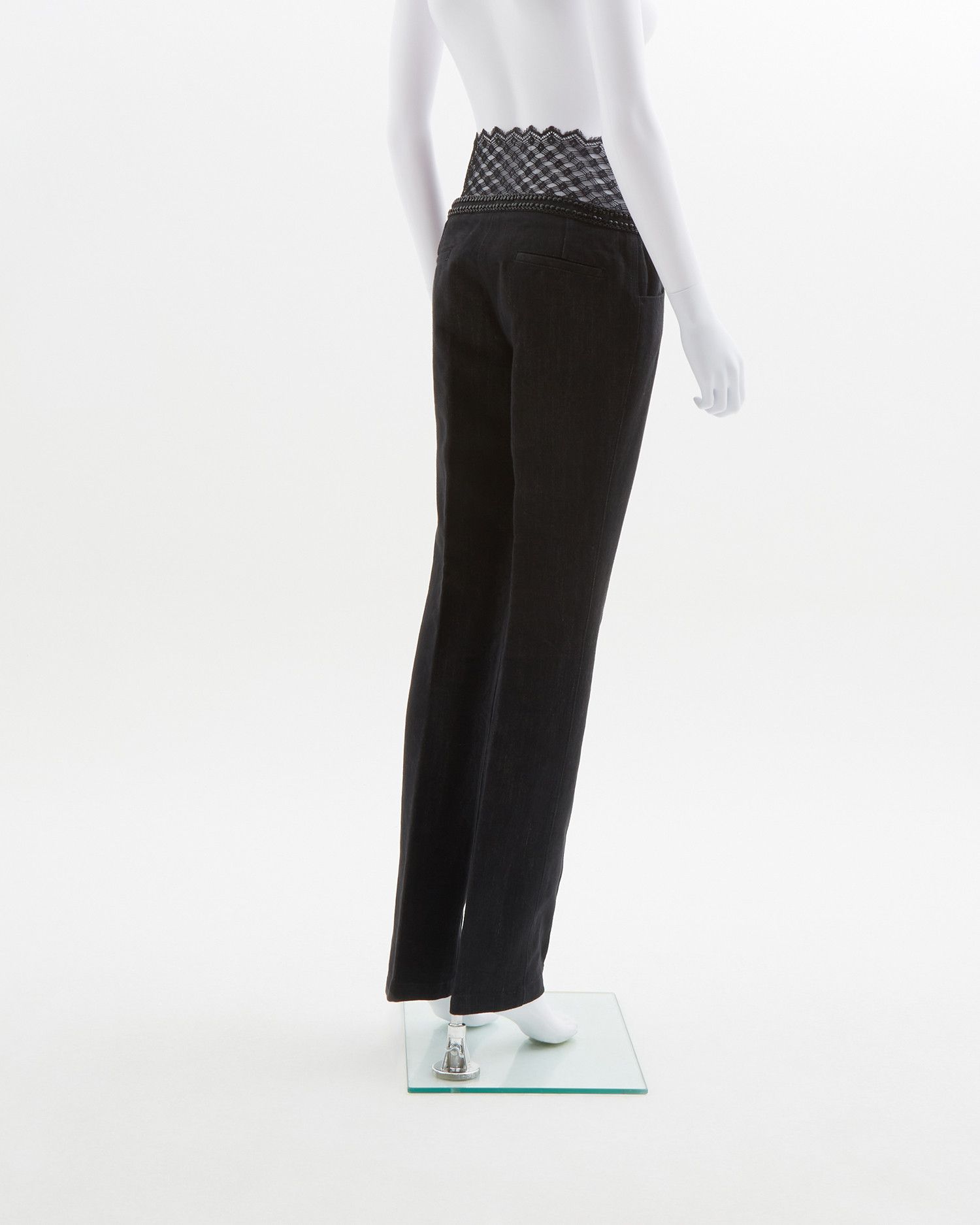 Chanel × Karl Lagerfeld S/S 2004 blue embellished metallic gun & lace denim pants Size 28" / US 6 / IT 42 - 6 Thumbnail
