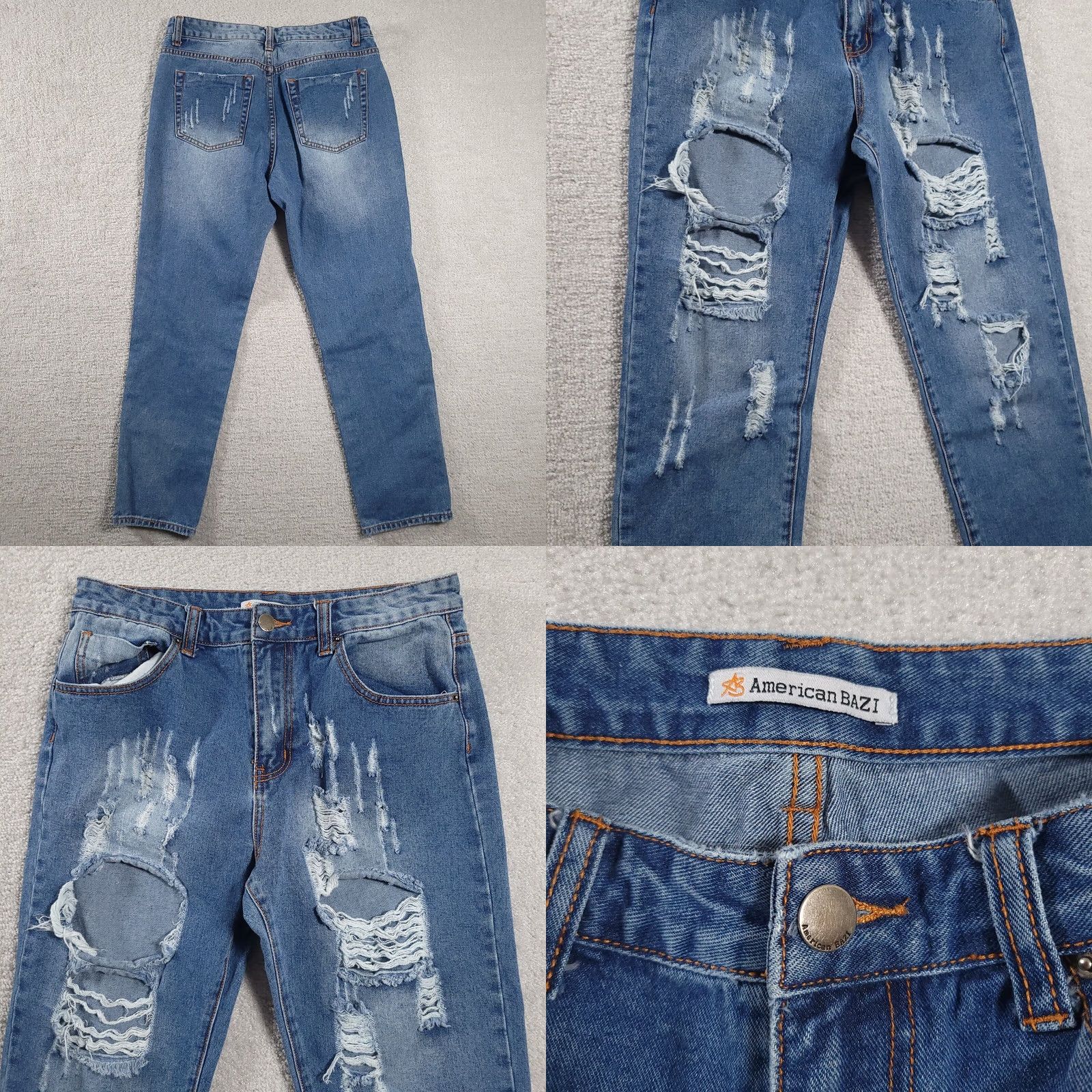 Denime American Bazi Jeans Womens Adult L 32x28.5 Blue Denim Distressed Ripped Tapered Jeans Womens Size 36" / US 14 / IT 50 - 8 Thumbnail