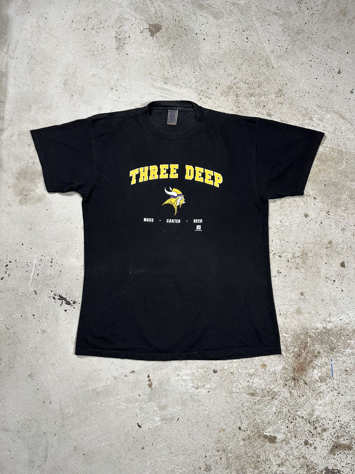 Logo 7 × NFL × Vintage Vintage Y2K Logo 7 Minnesota Viking Three Deep Black Tee Size US XL / EU 56 / 4 - 1 Thumbnail