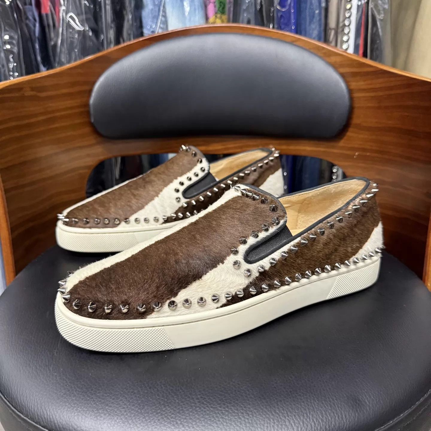 Christian Louboutin CL cow print horsehair studded red sole 40.5 Worn Excellent Size US 7.5 / EU 40-41 - 1 Thumbnail