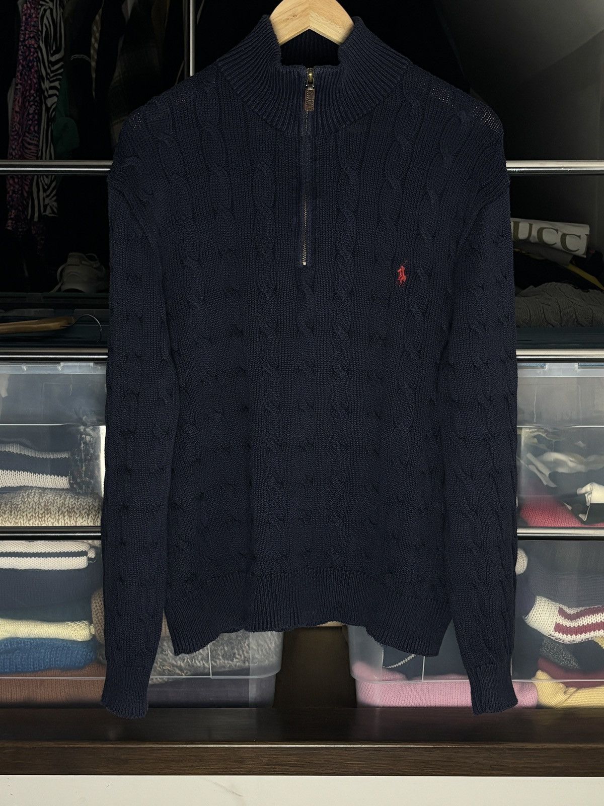Polo Ralph Lauren Polo Ralph Lauren Half Zip Cable Knit Vintage Sweater Size US L / EU 52-54 / 3 - 1 Thumbnail