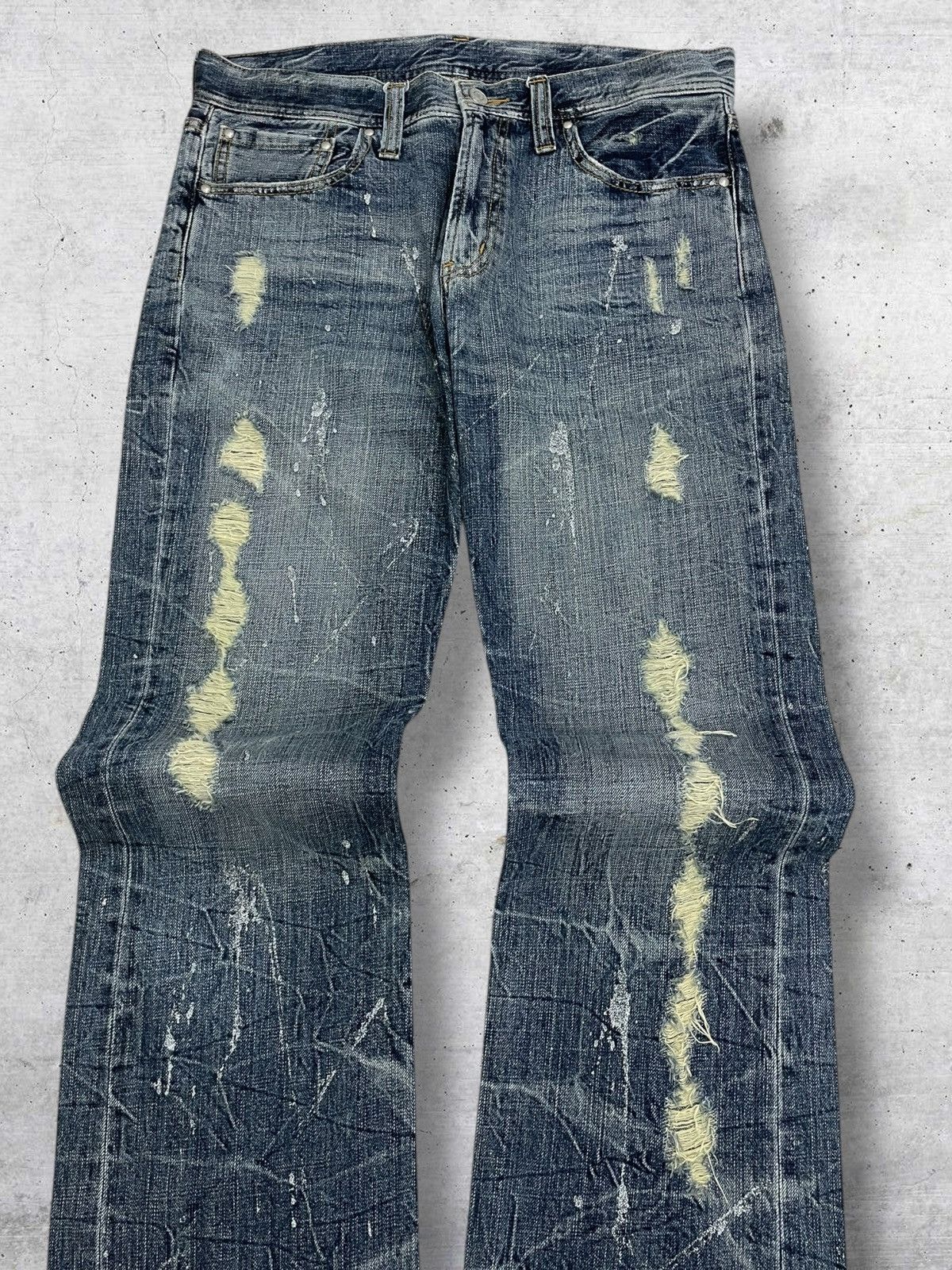 Tornado Mart VINTAGE JAPAN FLARED RIPPED DISTRESSED SPLASH SEMANTIC DENIM Size US 32 / EU 48 - 3 Thumbnail