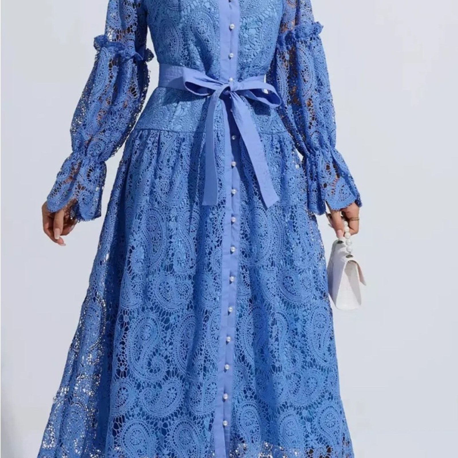 Other Elegant Long Sleeve Blue Lace Dress Size S / US 4 / IT 40 - 5 Thumbnail