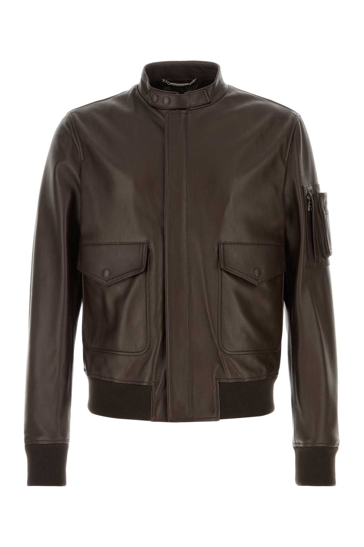 Dolce & Gabbana Brown Leather Jacket Size US L / EU 52-54 / 3 - 1 Thumbnail