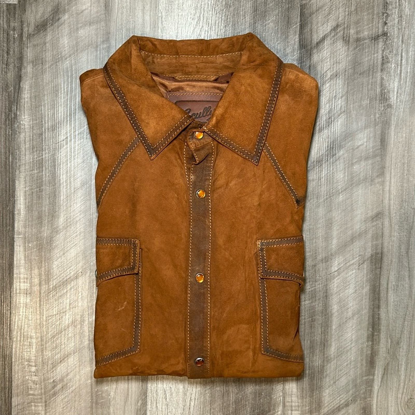 image of Scully Leather Scully Suede Leather Western Long Sleeve Pearl Snap - 2Xl in Tan, Men's