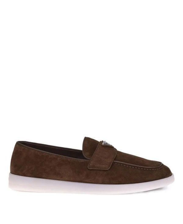 Triangle Logo Suede Loafer in Brown, Men's (Size 6.5)