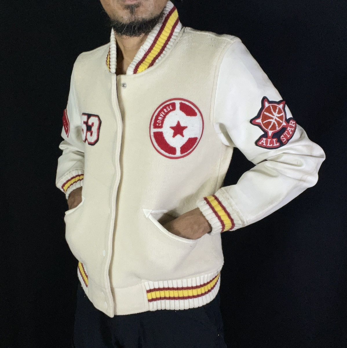 Converse × Vintage Rare! Vintage Converse Varsity Wool Leather Sleeves Jacket Size US M / EU 48-50 / 2 - 15 Thumbnail