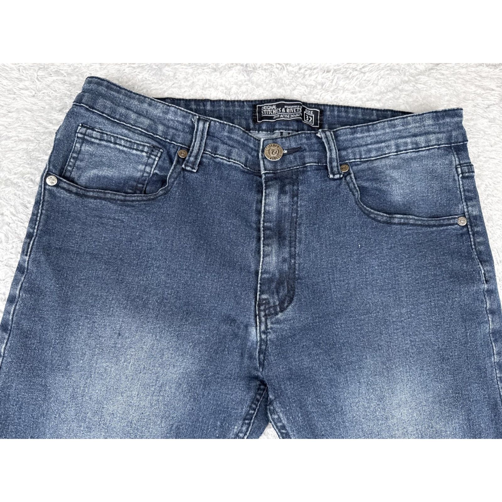 Vintage Stitches & Rivets Jeans Mens 32x30 Blue Wash Active Denim Slim Tapered Stretch Size US 32 / EU 48 - 4 Thumbnail