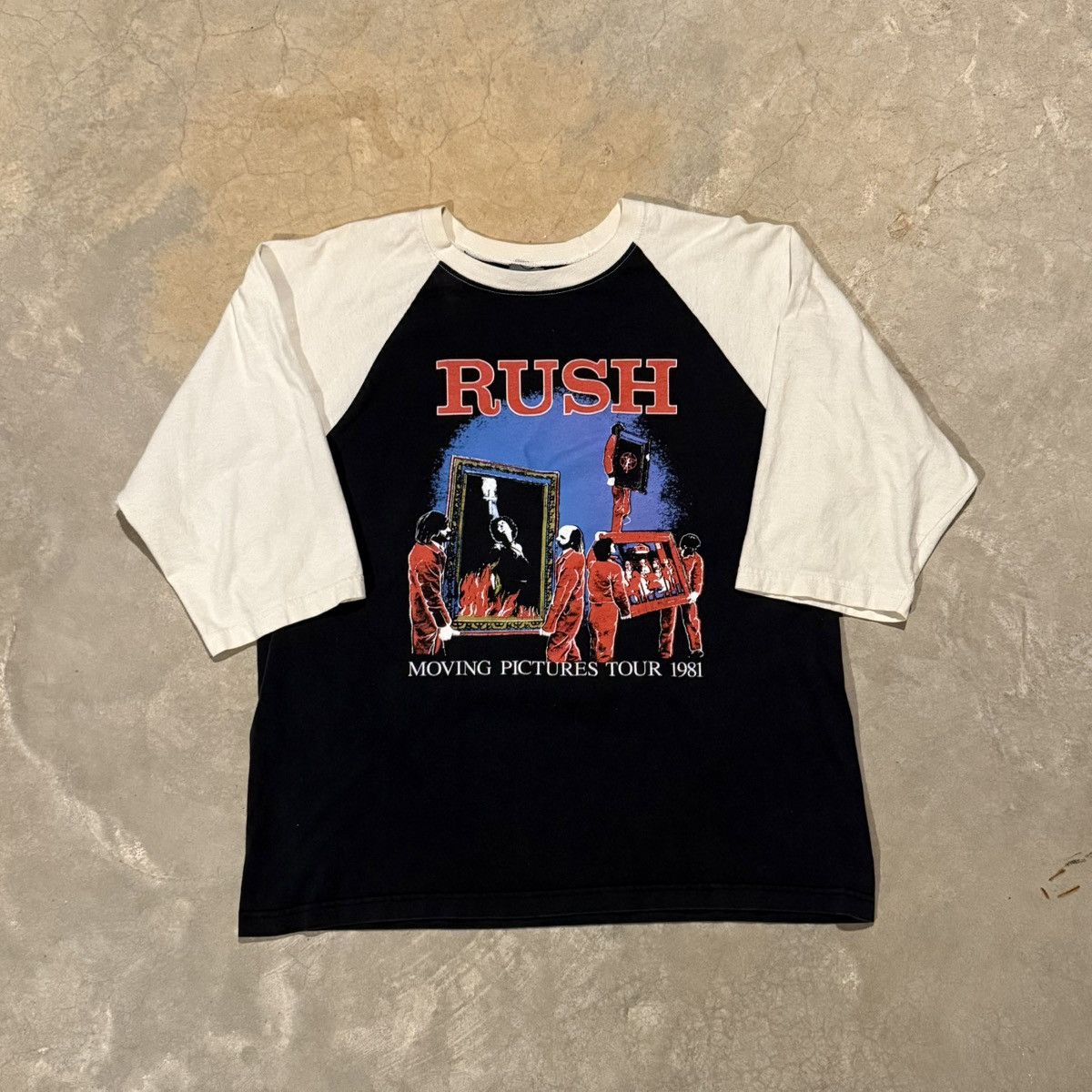 Vintage Vtg 1981 Faded Rush Moving Pictures Tour Raglan Band Tee ERD Size US XL / EU 56 / 4 - 1 Thumbnail