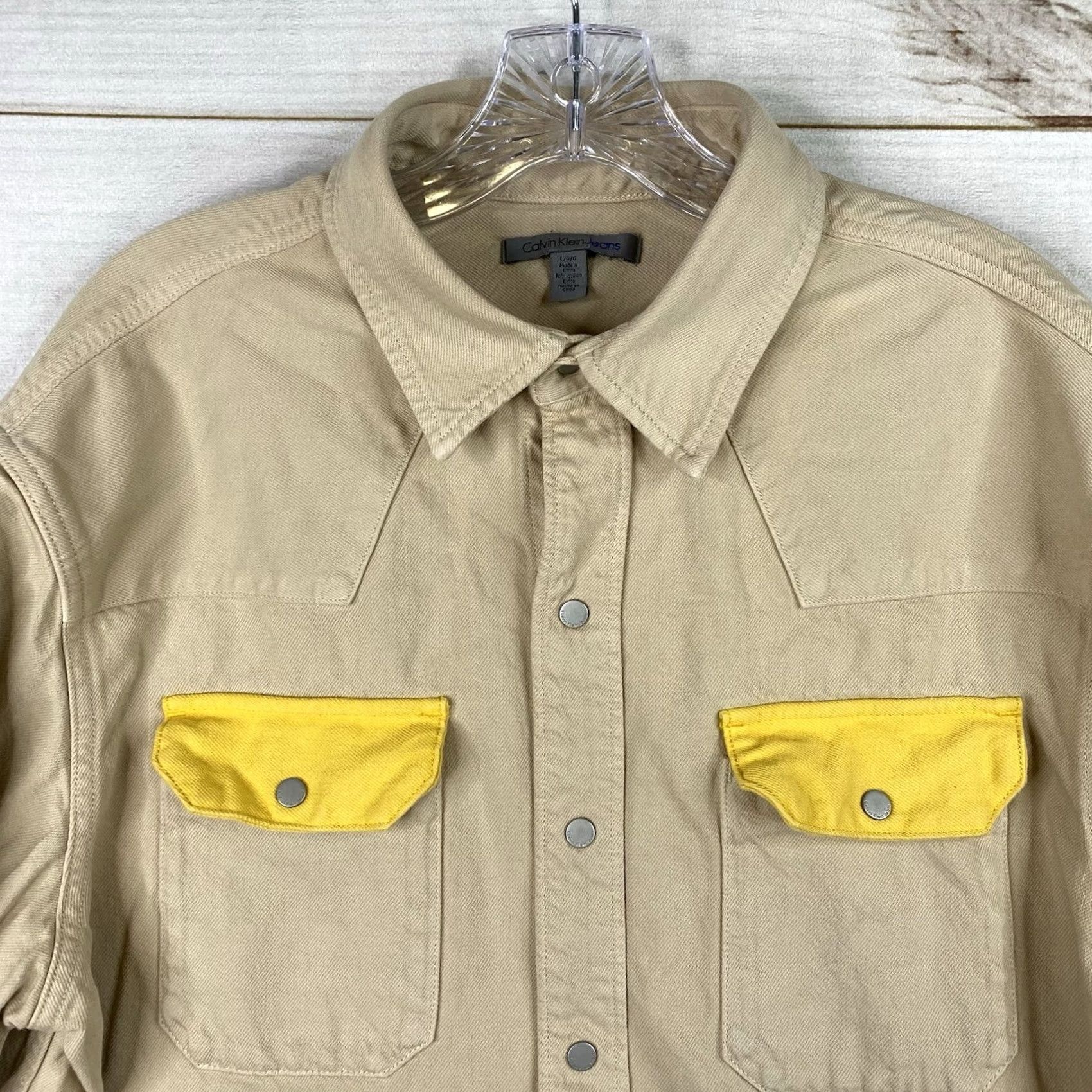 Calvin Klein Calvin Klein Jeans Mens Western Shirt Sz L Beige Yellow Snap Long Sleeve Denim Shirts Mens Western 90s Theme None Size US L / EU 52-54 / 3 - 2 Thumbnail