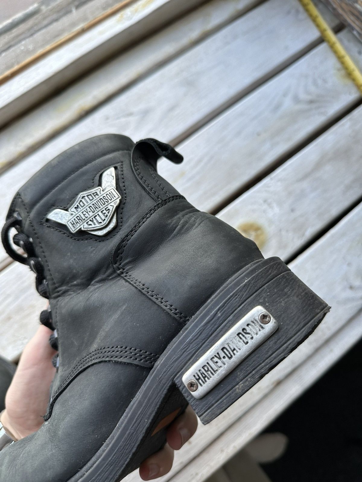 Harley Davidson 🚨RARE HARLEY DAVIDSON BLACK BOOTS METAL WITH LOGO IF6WAS9 Size US 6 / IT 36 - 12 Thumbnail
