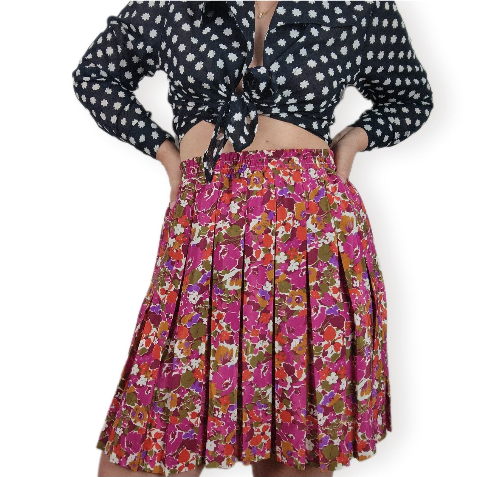 70s Pink Flower Power Skirt 6 (S-M)