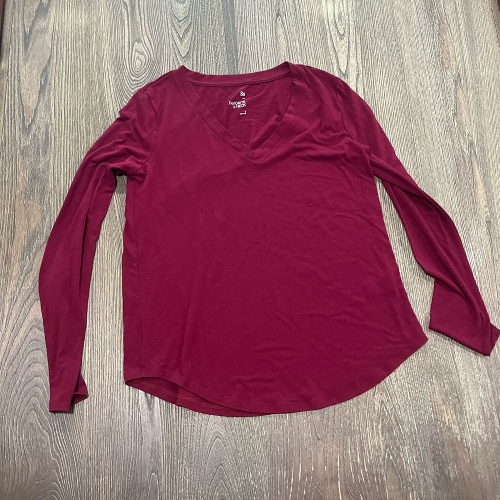 Vintage So Favorite V-Neck Top Long Sleeve Jersey Knit Stretch Sz S Size S / US 4 / IT 40 - 1 Thumbnail
