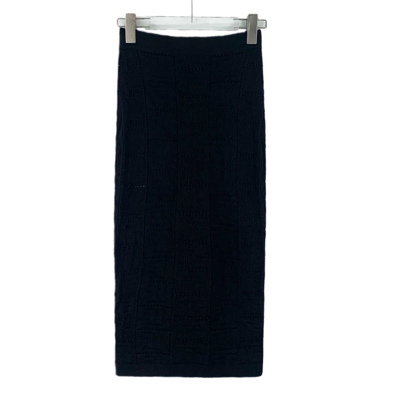 Balmain KW0802 Balmain Black Patterned Knit Maxi Skirt Size 34" / US 12 / IT 48 - 2 Thumbnail
