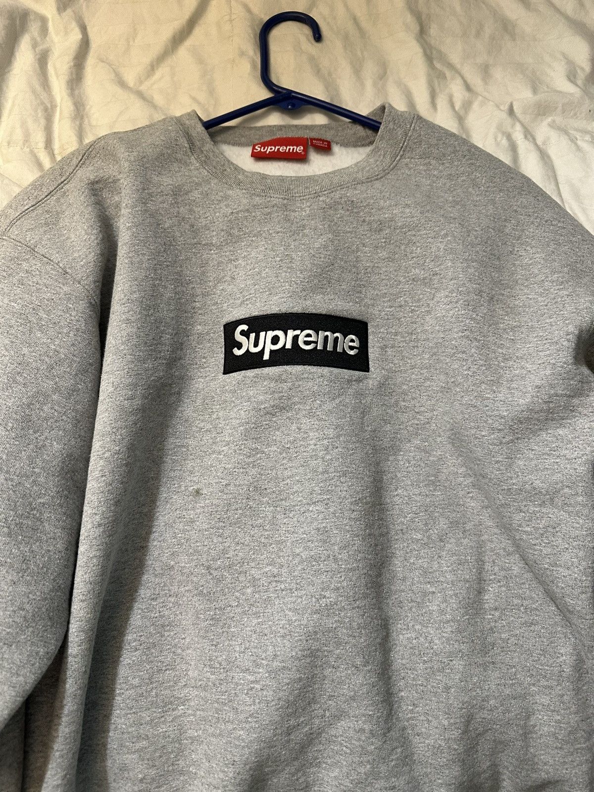 image of Supreme Box Logo Sweater Black Bogo On Grey, Men's (Size Large)