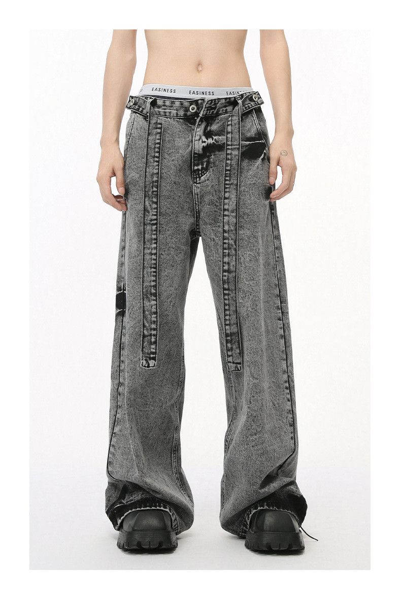 Japanese Brand American high-street lace-up silhouette color-blocked jeans Size US 32 / EU 48 - 1 Thumbnail