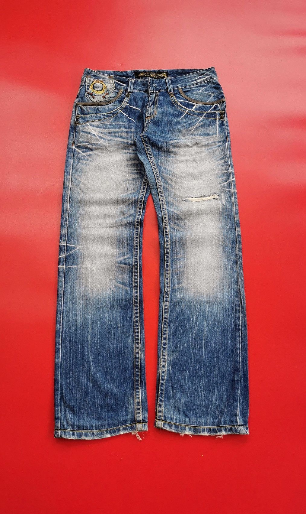 If Six Was Nine Red Pepper Red Indian Embroidery Denim Jeans Size US 32 / EU 48 - 9 Thumbnail