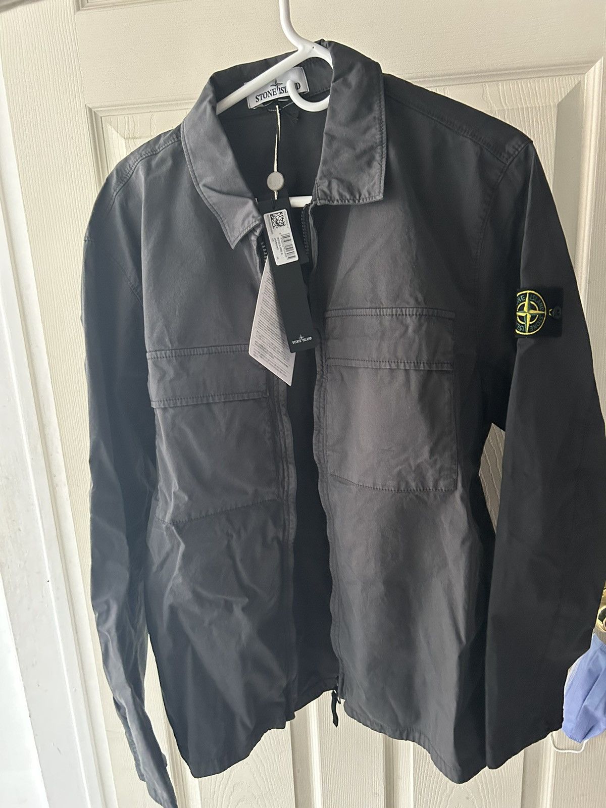 image of Stone Island Supima Cotton Twill Stretch-Tc Zip Shirt in Black, Men's (Size XL)