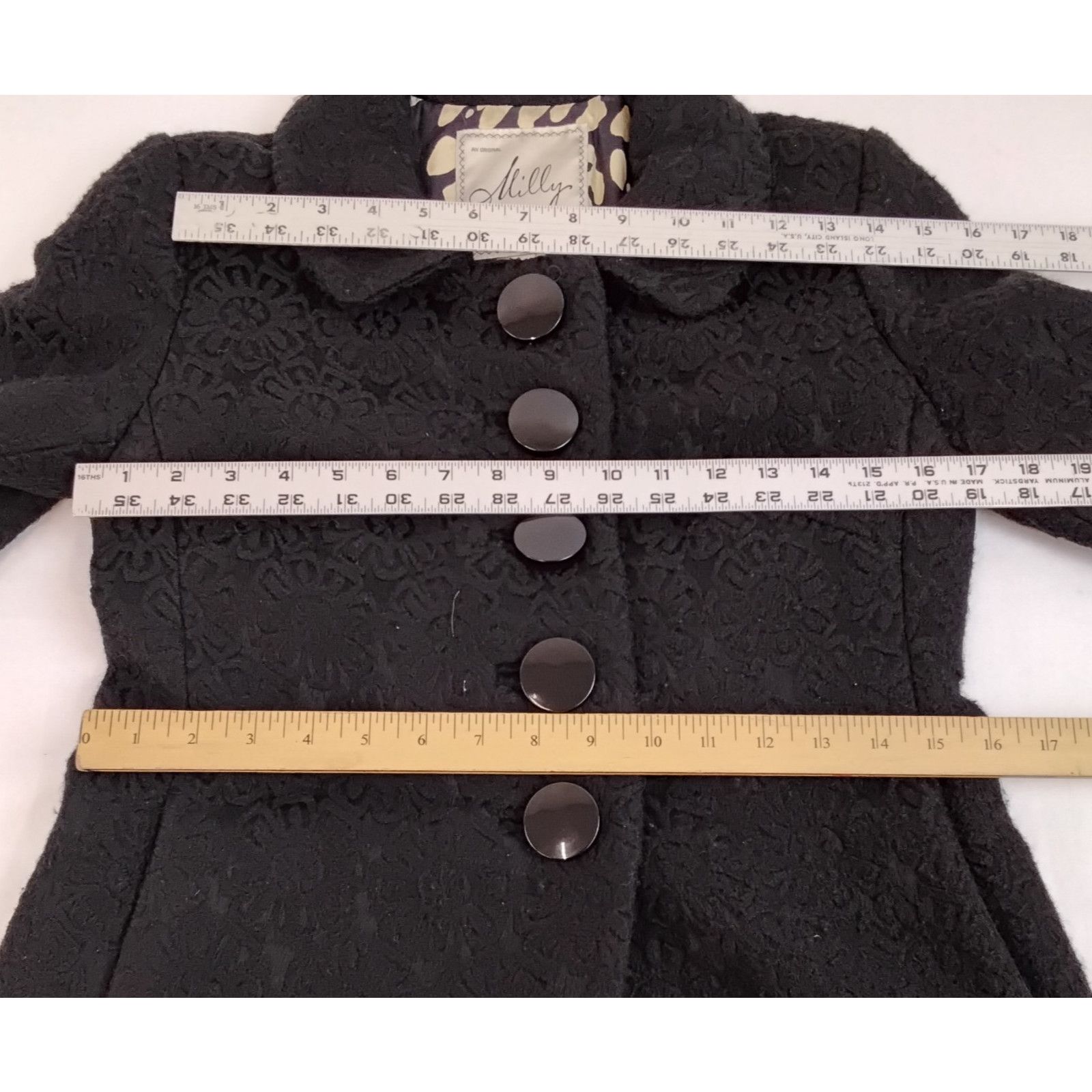 MILLY Milly of New York Wool Pea Coat Women's 4 Black Flowers Size S / US 4 / IT 40 - 10 Thumbnail