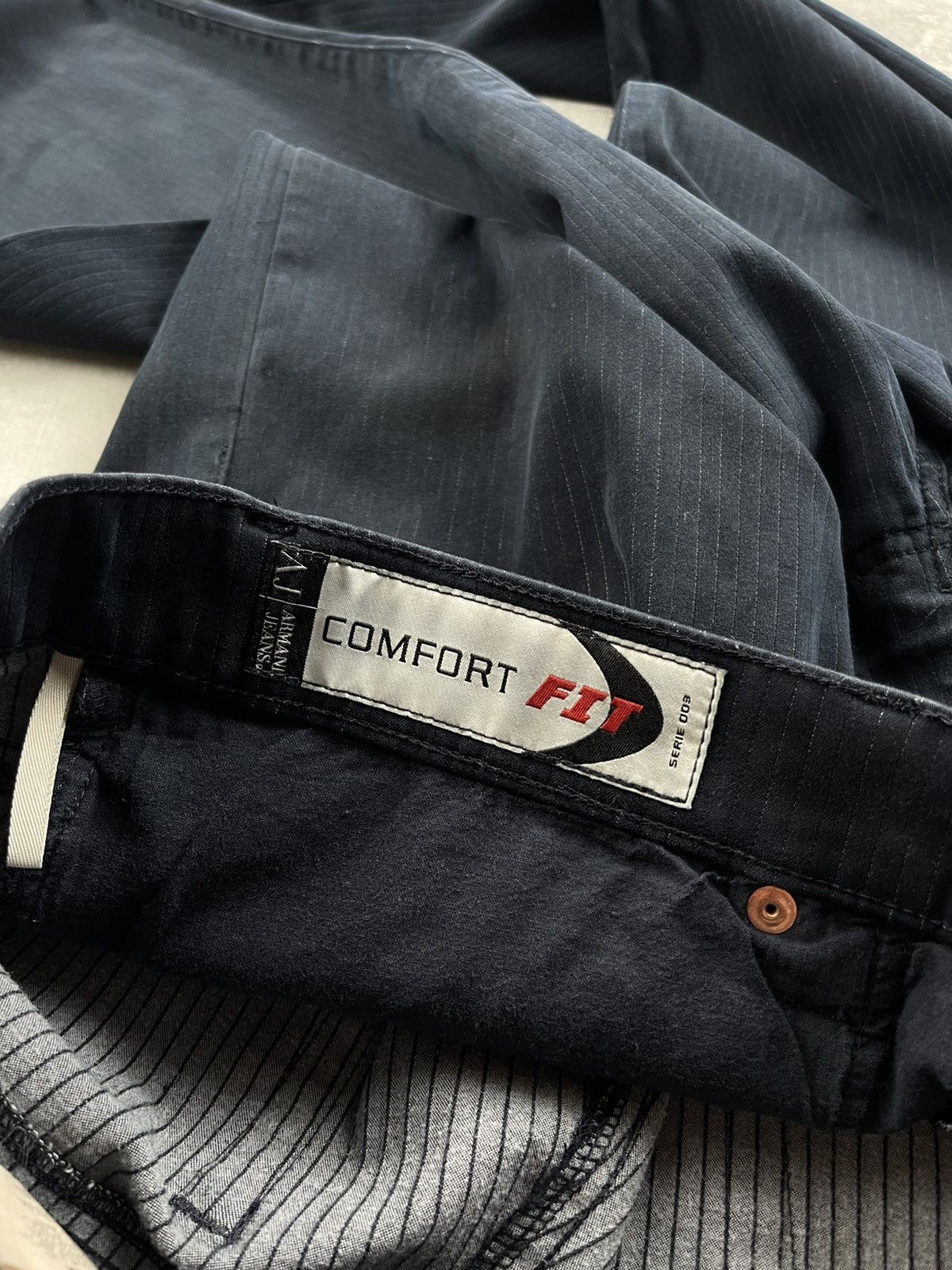 Armani × Vintage Armani Jeans Vintage Corduroy Pants Pinstripe Navy Blue Size US 38 / EU 54 - 14 Thumbnail