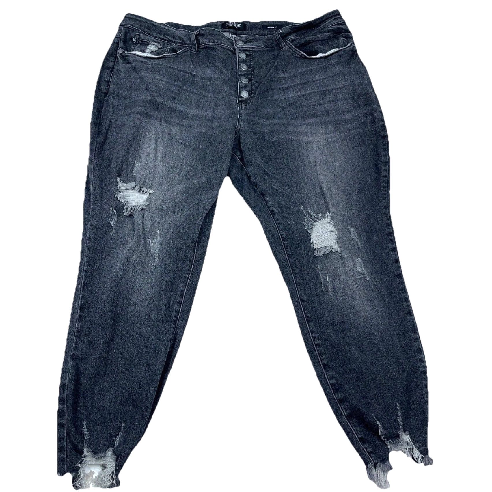 Vintage Judy Blue Jeans Women 24W Skinny Fit Black Wash Faded Pants Button Fly Plus Size 42" / US 20 - 2 Thumbnail
