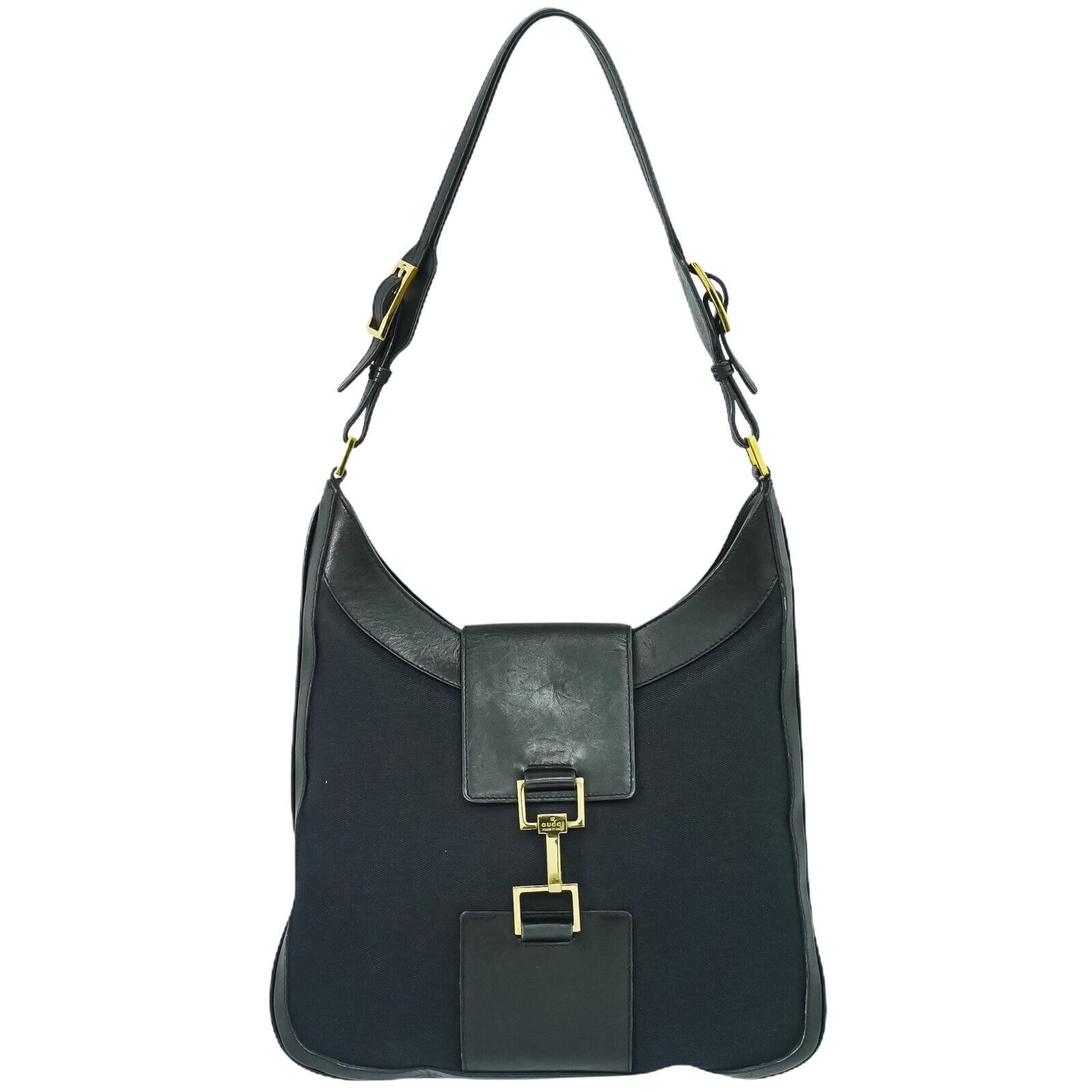 Jackie Navy Canvas Shoulder Bag (Pre-Owned)