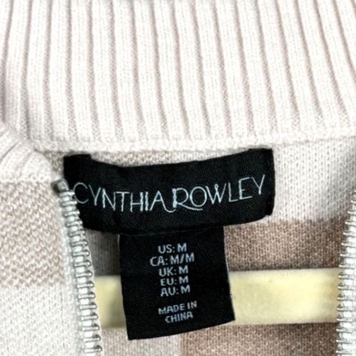 Cynthia Rowley Cynthia Rowley Knit Sweater Jacket Buffalo Plaid Zip-Up - Beige Tan Cream, Crew Neck, Full Zip, Pockets, Long Sleeve, Casual Workwear, M Womens Size M / US 6-8 / IT 42-44 - 3 Thumbnail